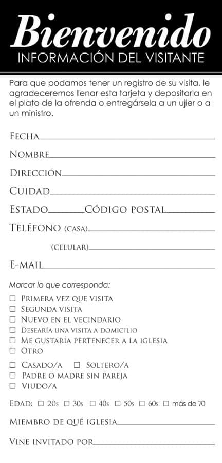 Bienvenido información del visitante — disponible en La Librería del Evangelio