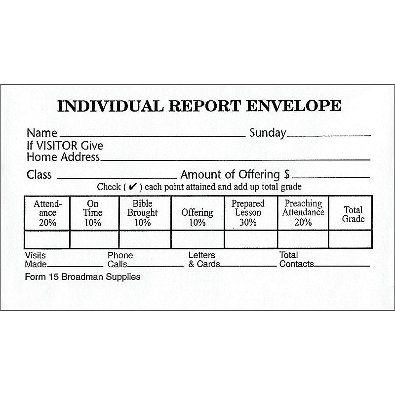 Individual Report Envelope, Form 15