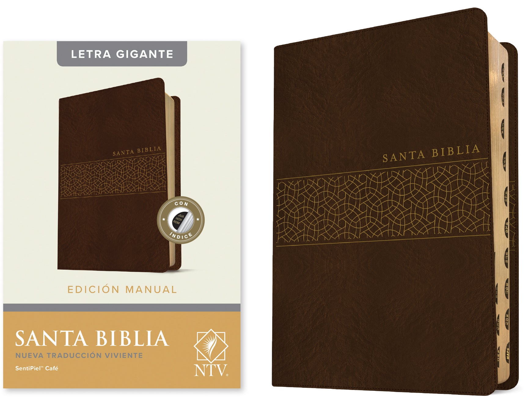 SANTA BIBLIA NUEVA TRADUCCIÓN VIVIENTE (cafe, indice, letra gigante) - cover