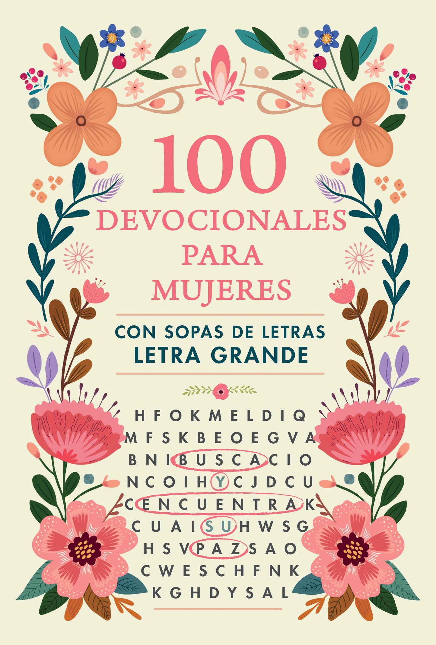 100 Devocionales para Mujeres con sopa de letras. Letra Grande - cover