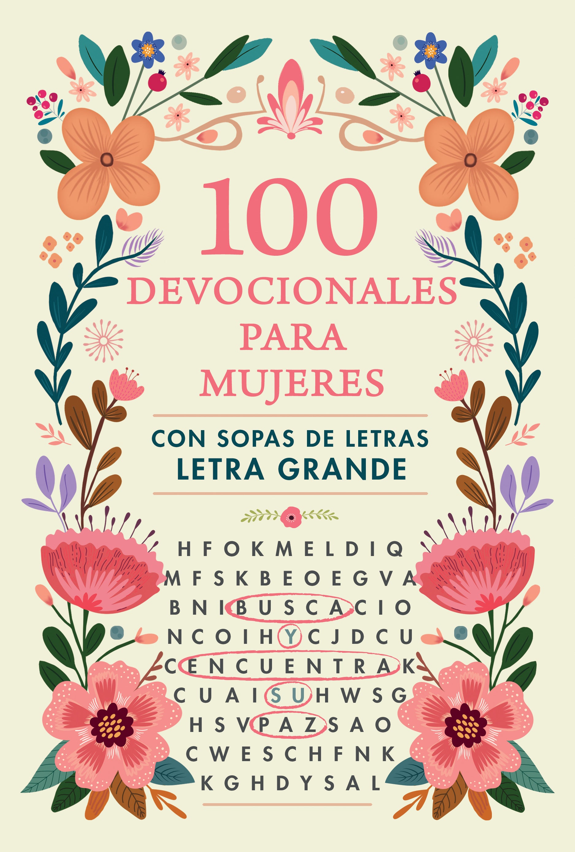 100 Devocionales para Mujeres con sopa de letras. Letra Grande - cover