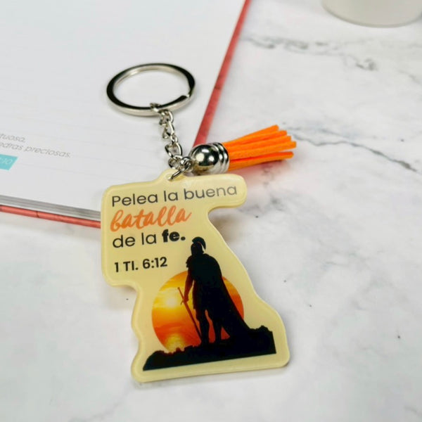 Llavero Pelea la buena batalla de la Fe.