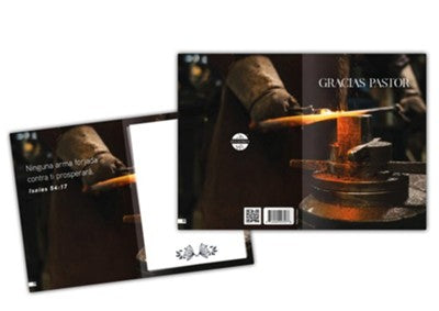 Tarjeta Gracias Pastor (Isaias 54:17 — available at The Gospel Bookstore