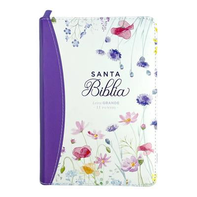 Santa Biblia Reina Valera 1960 compacta con zipper (morada floral)