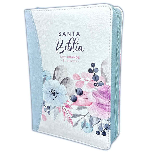 Santa Biblia Reina Valera 1960 compacta con letra Grande y zipper (azul claro floral) — disponible en La Librería del Evangelio