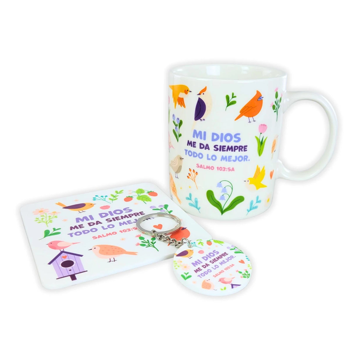 Taza 12oz Salmo 103 incluye llavero y Posavasos