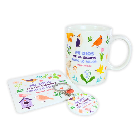 Taza 12oz Salmo 103 incluye llavero y Posavasos