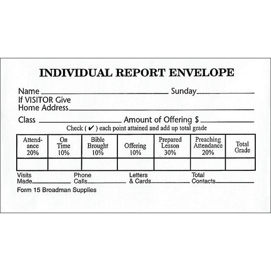 Individual Report Envelope, Form 15 — available at The Gospel Bookstore