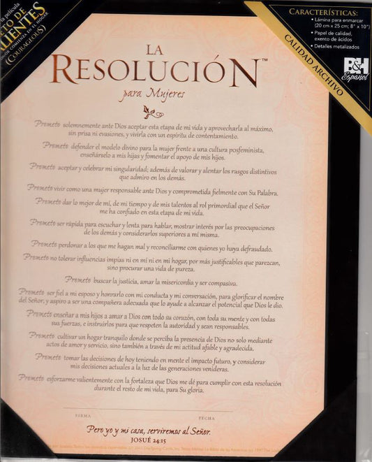 La Resolucion para Mujeres Certificado — disponible en La Librería del Evangelio