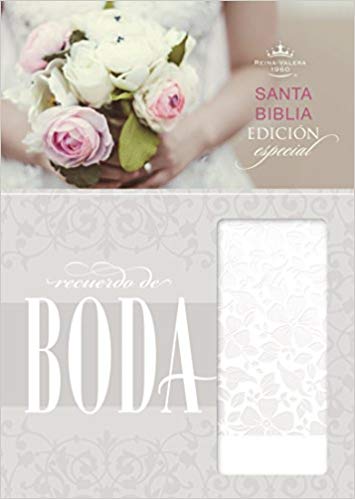 RVR 1960 Biblia Recuerdo de Boda, blanco floral símil piel 