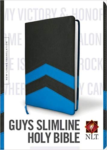 Guys Slimline Bible NLT, TuTone (Red Letter, LeatherLike, Charcoal/Blue Chevron) Imitation Leather