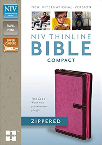 NIV, Thinline Zippered Collection Bible, Compact, Imitation Leather, Pink/Brown, Red Letter Edition Imitation Leather
