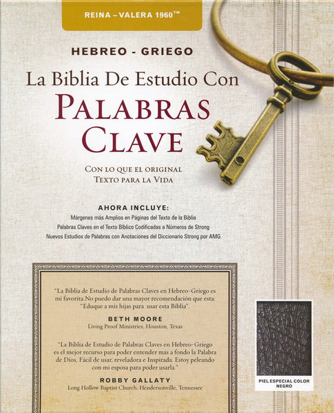 Biblia de Estudio Palabras Claves Hebreo-Griego, Piel Esp. Negra (RVR 1960 Hebrew-Greek Keyword Study Bible, Bon.Leather, Bk.)