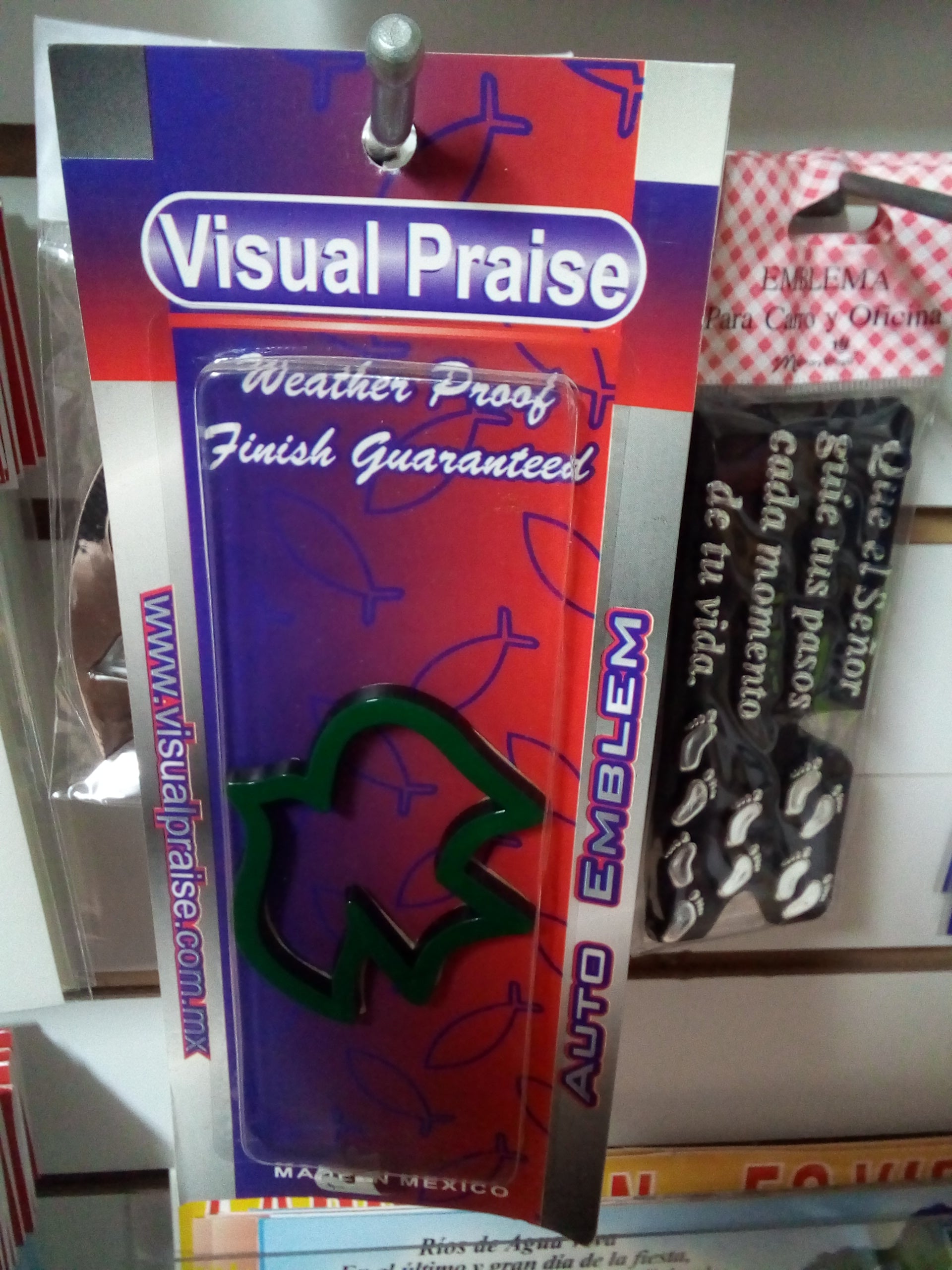 Auto emblem weather proof finish guaranteed — available at The Gospel Bookstore