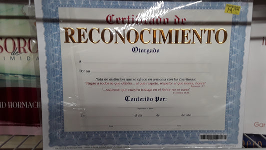 Certificado Reconocimiento — available at The Gospel Bookstore
