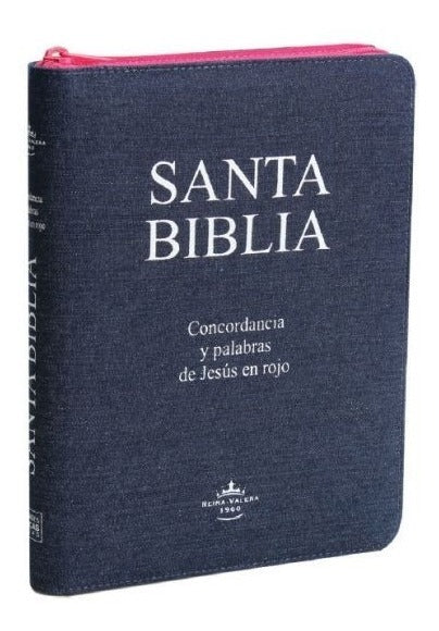BIBLIA RVR60 BLUE JEAN LETRA GRANDE CIERRE ROSADO INDICE