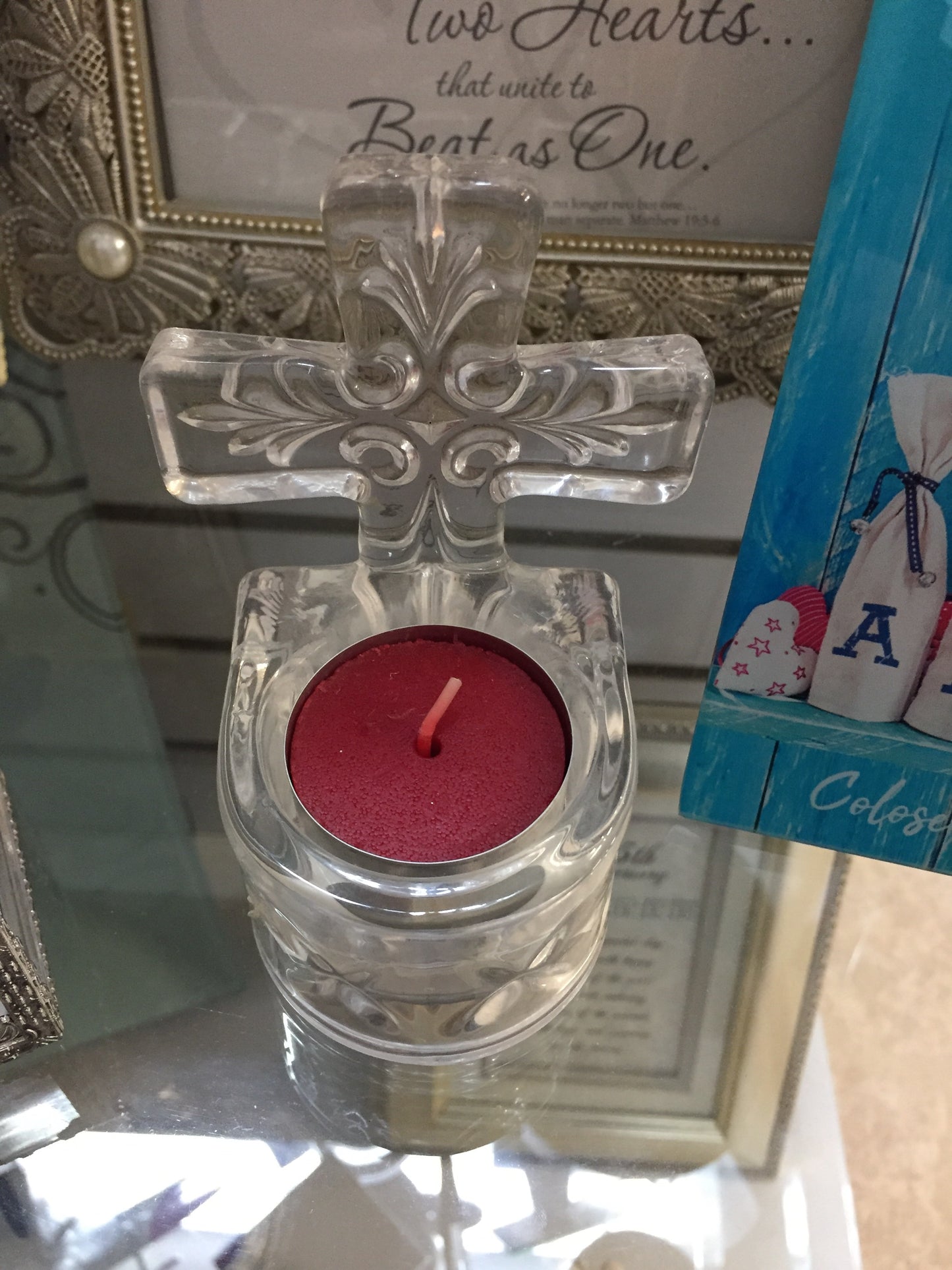 Cross glass candle holder