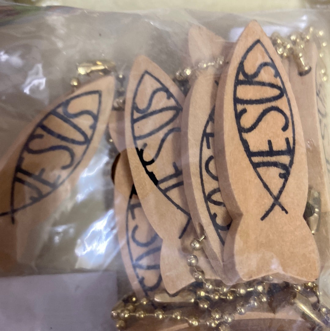Jesus wooden fish keychain