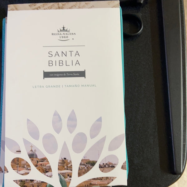 Santa Biblia letra grande tamaño manual con zipper color aqua