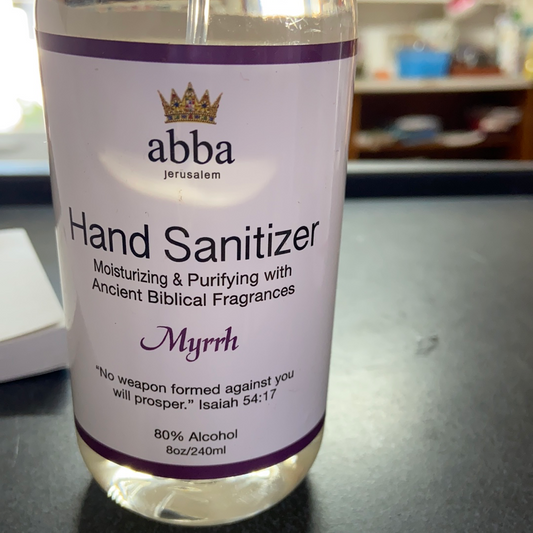 Hand sanitizer myrrh — available at The Gospel Bookstore